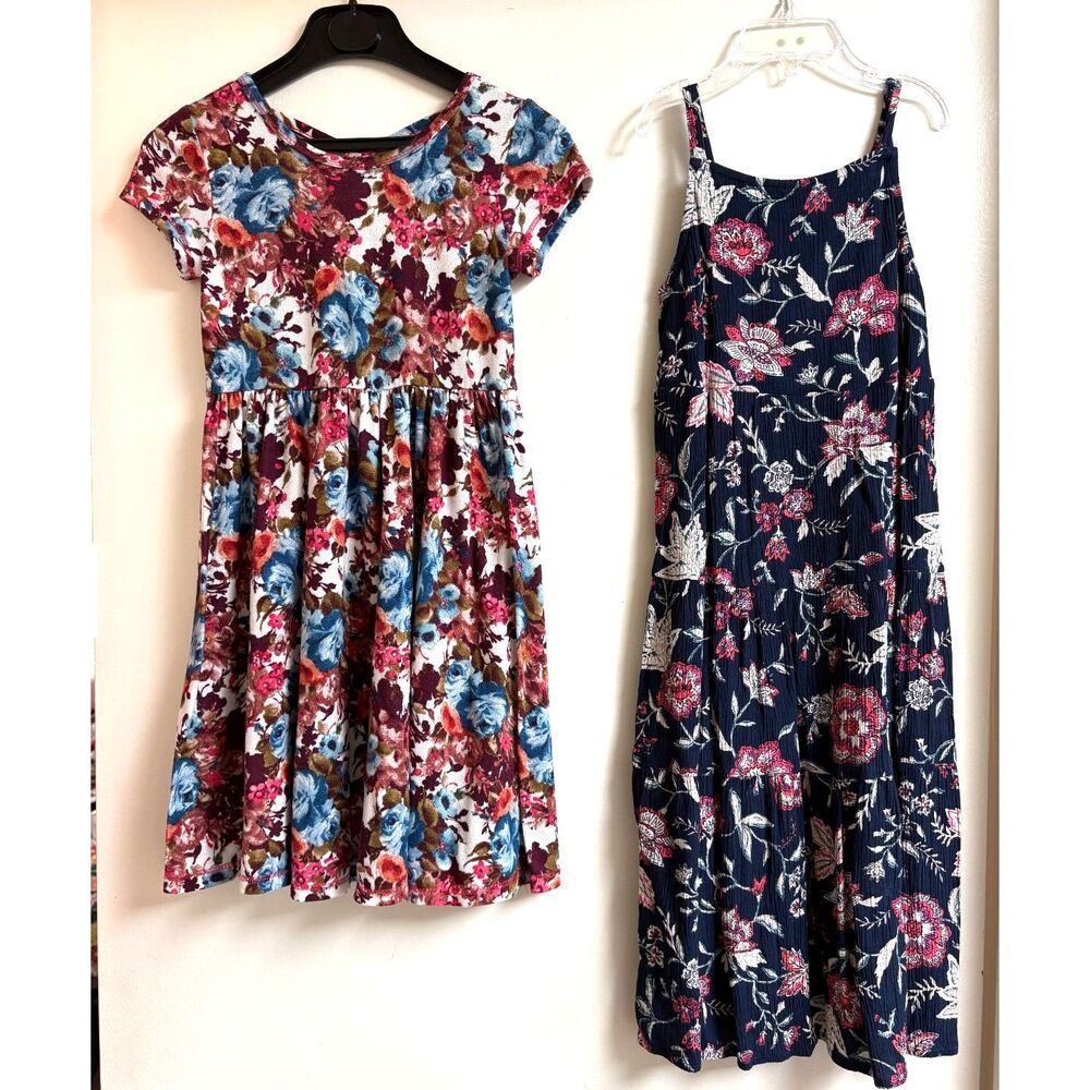 Burgundy Navy Floral Dress Set Lot Girls 5T XS 5 Tier Maxi Old Navy Pink Vanilla
